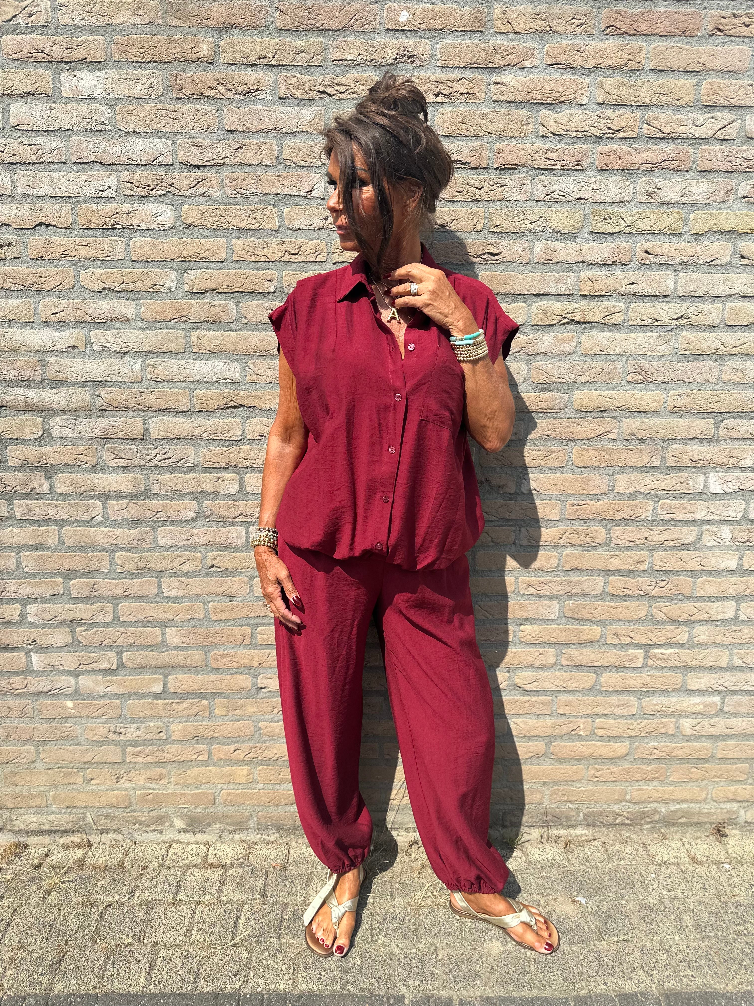 2 delig set "Pofbroek" Bordeaux