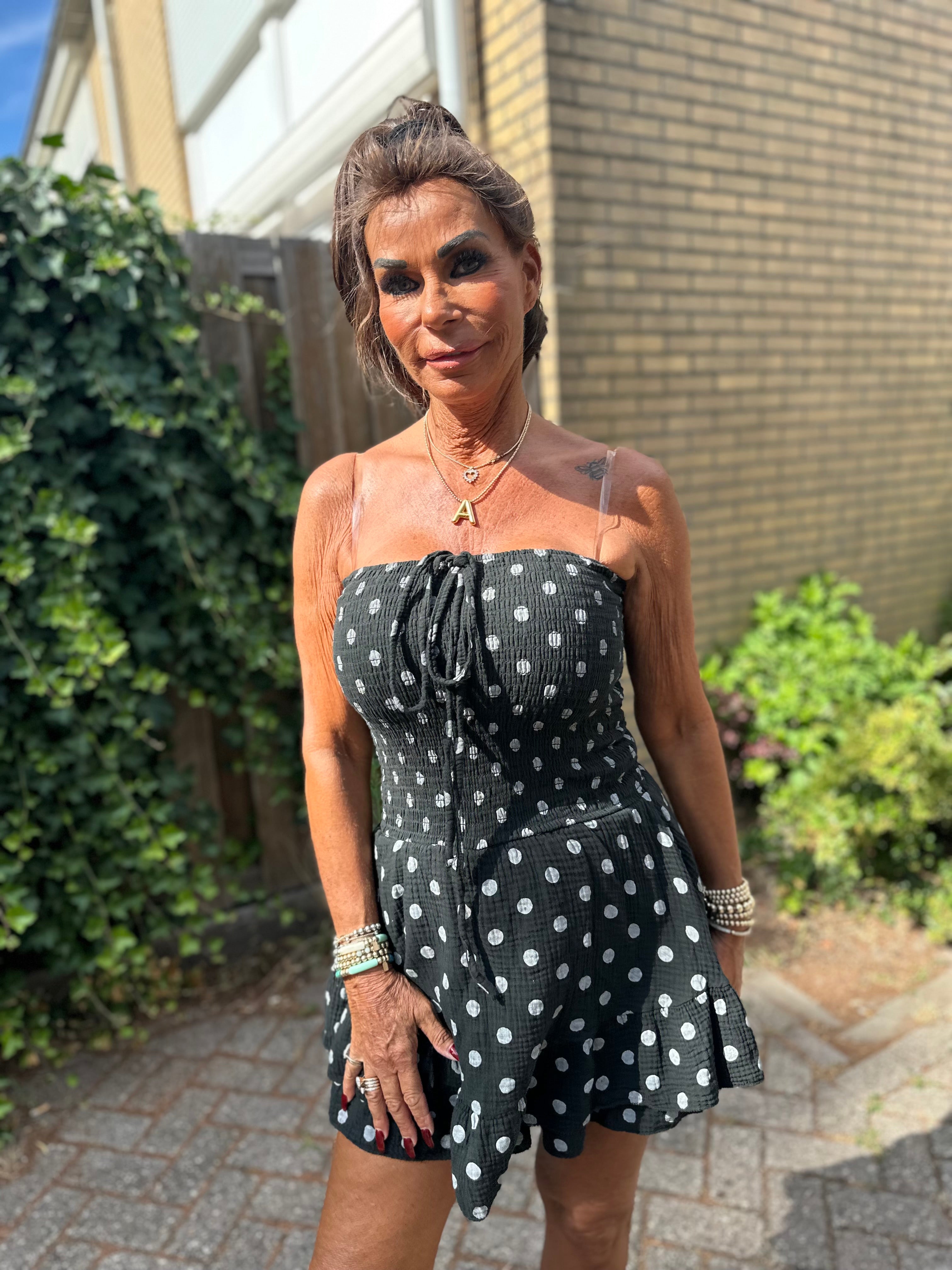 Playsuit kort "hydrofiel" dots zwart