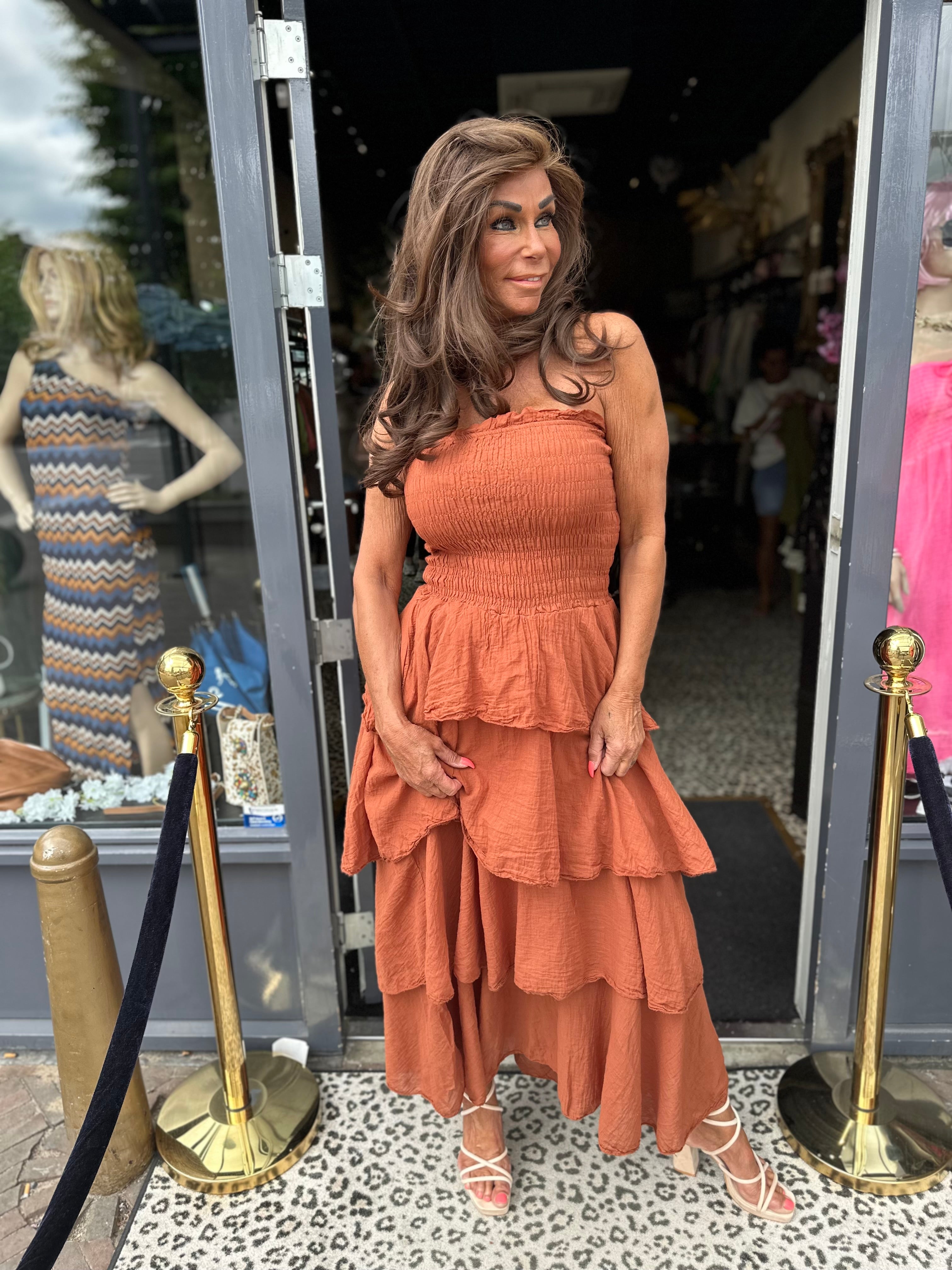 Strapless jurk "Ginger" Roestbruin