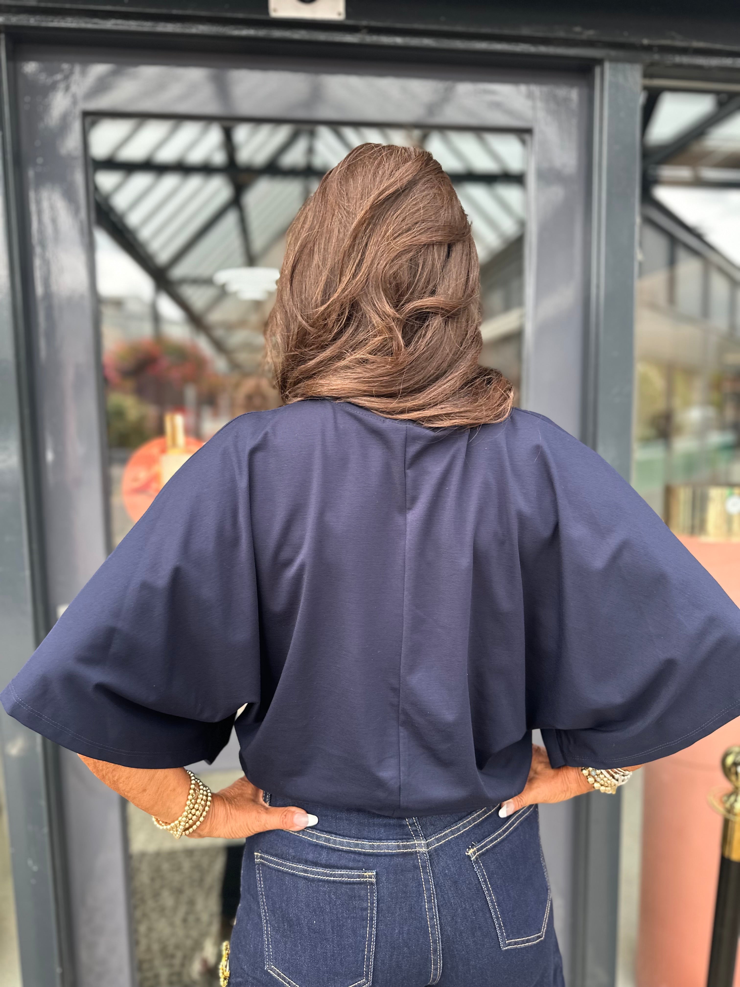 Top "Wide" vleermuismouw navy
