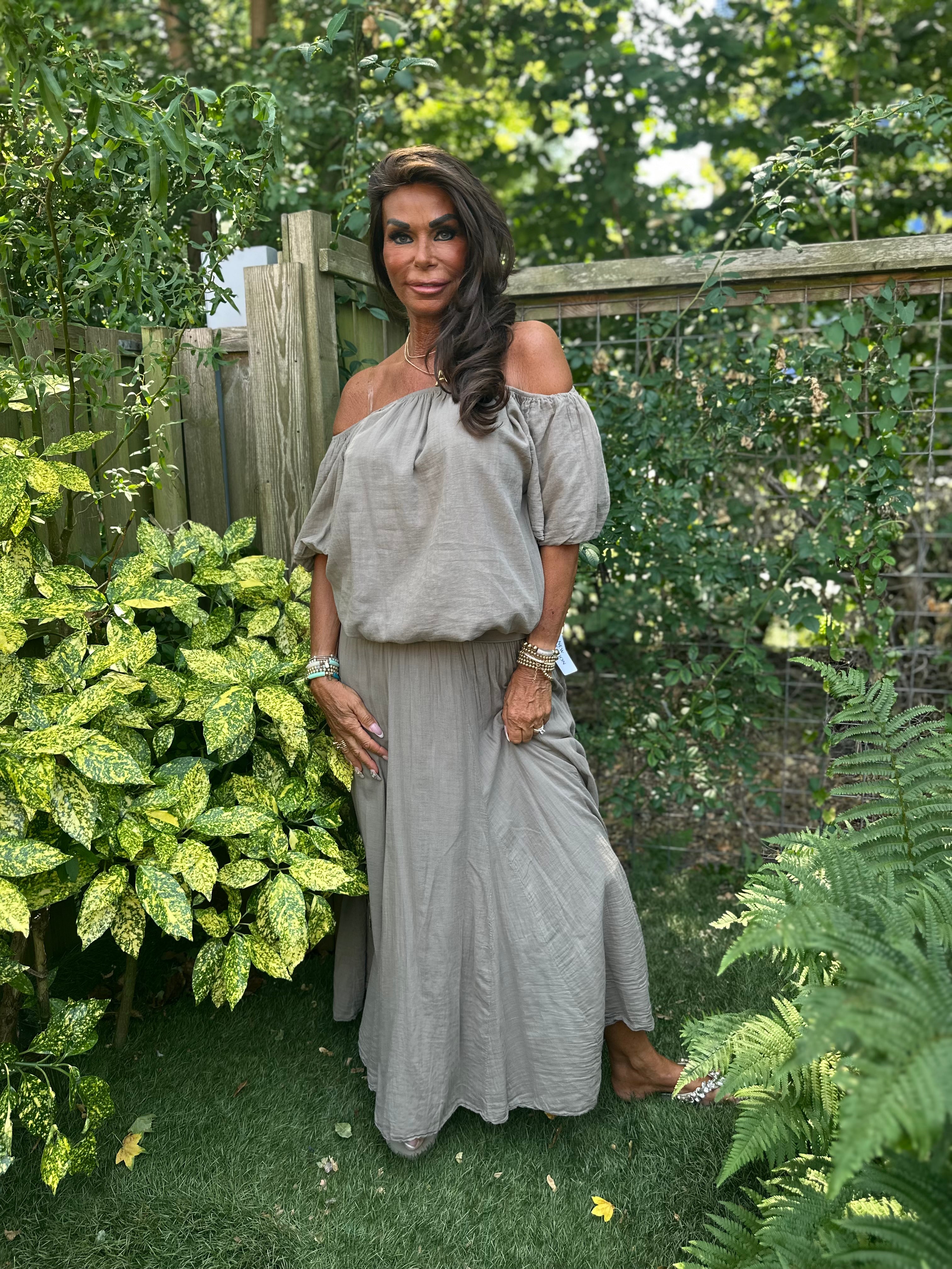 2 delig set lange rok en top "Lina" taupe