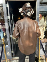 Fake leather "overhemd" Donkerbruin