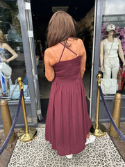 Jurk spaghettibandjes "Lora” Bordeaux