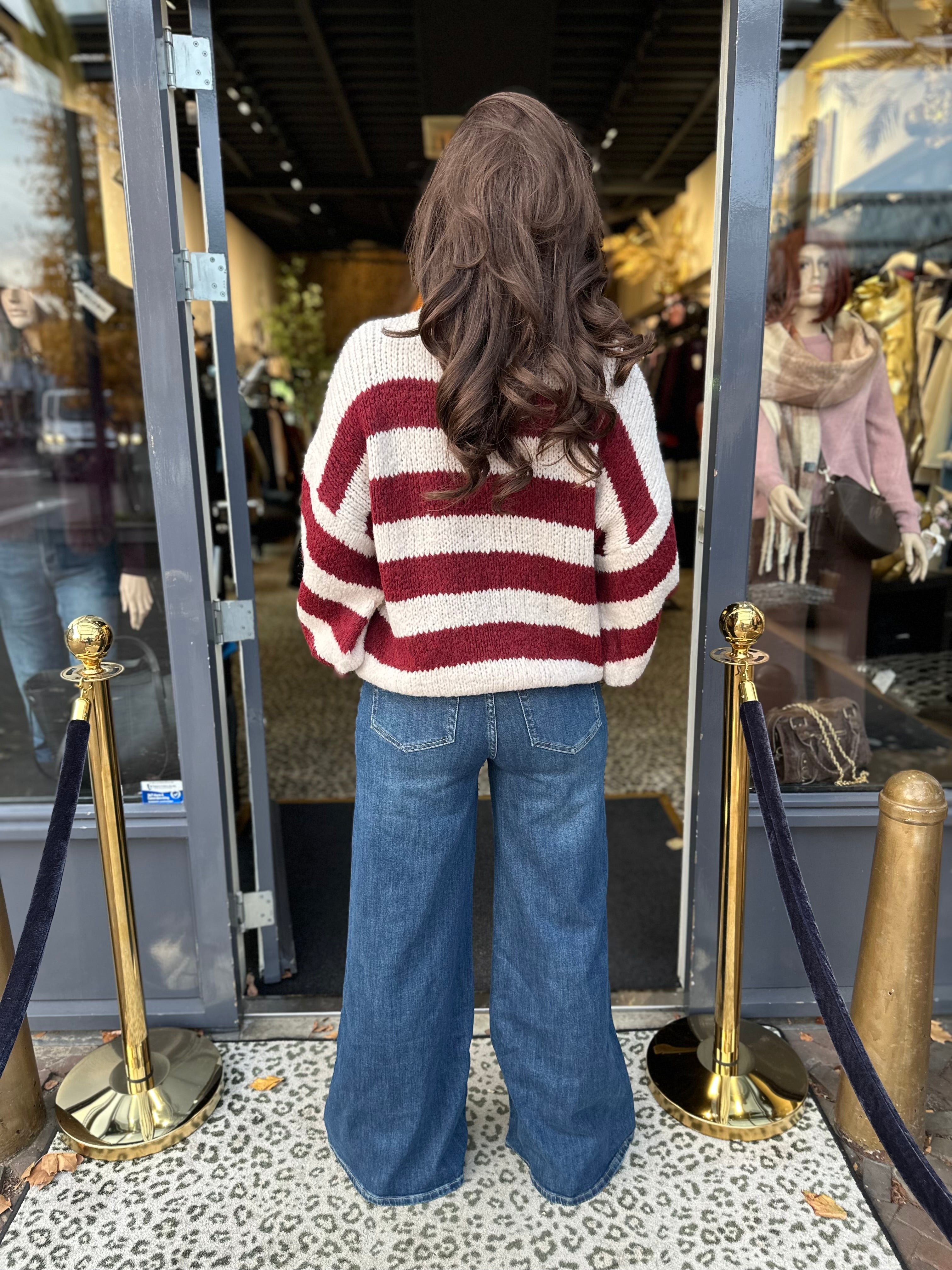 Trui Knitted “STRIPE” Ecru/Bordeaux