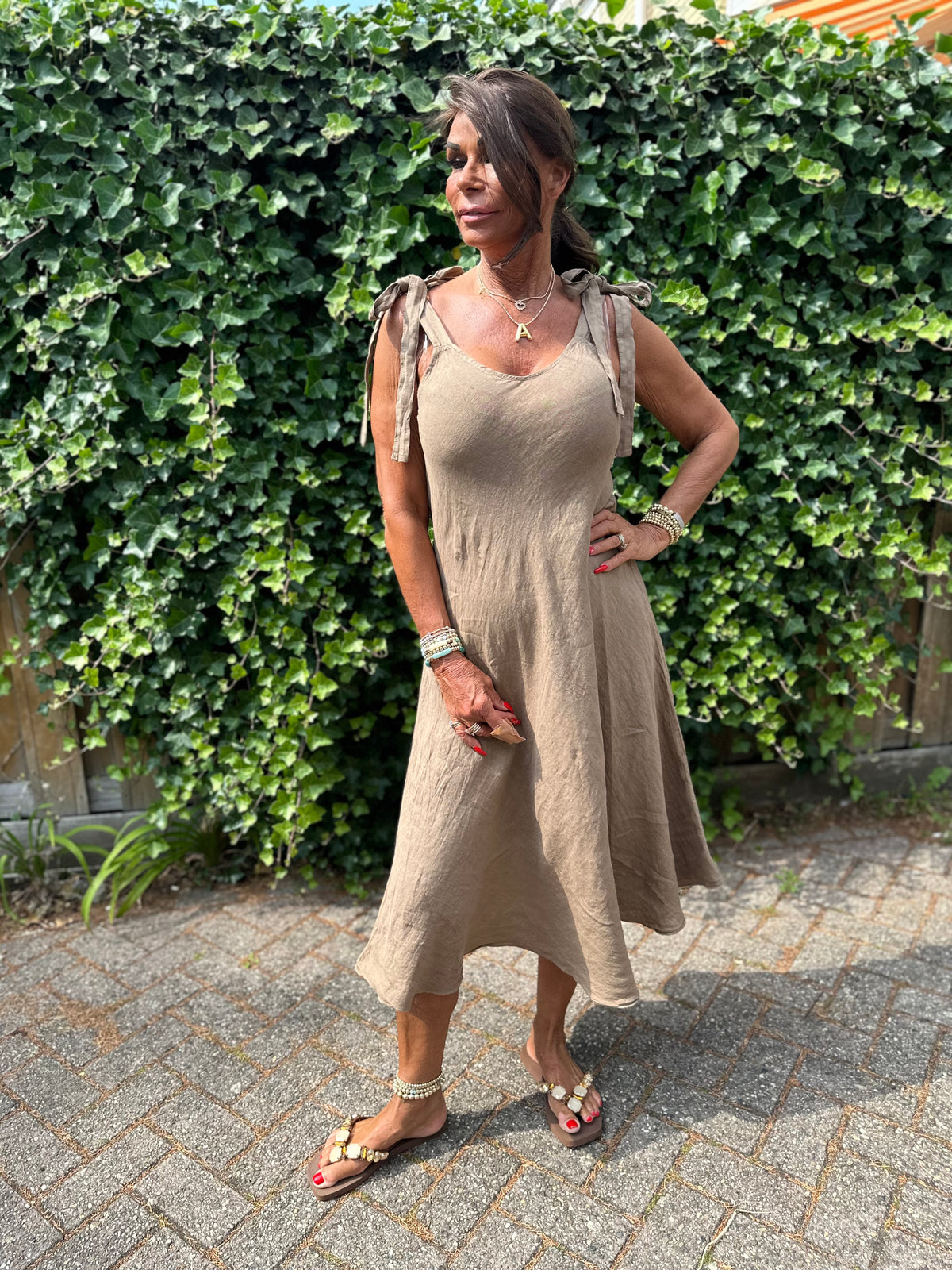 Linnen jurk Ribbon Camel
