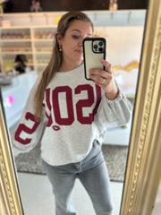 Sweater "BISOUS" Grijs bordeaux