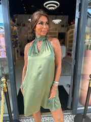 korte Halterjurk effen "Breezy" Jadegroen