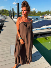 Lange jurk “Sabina” Donkerbruin