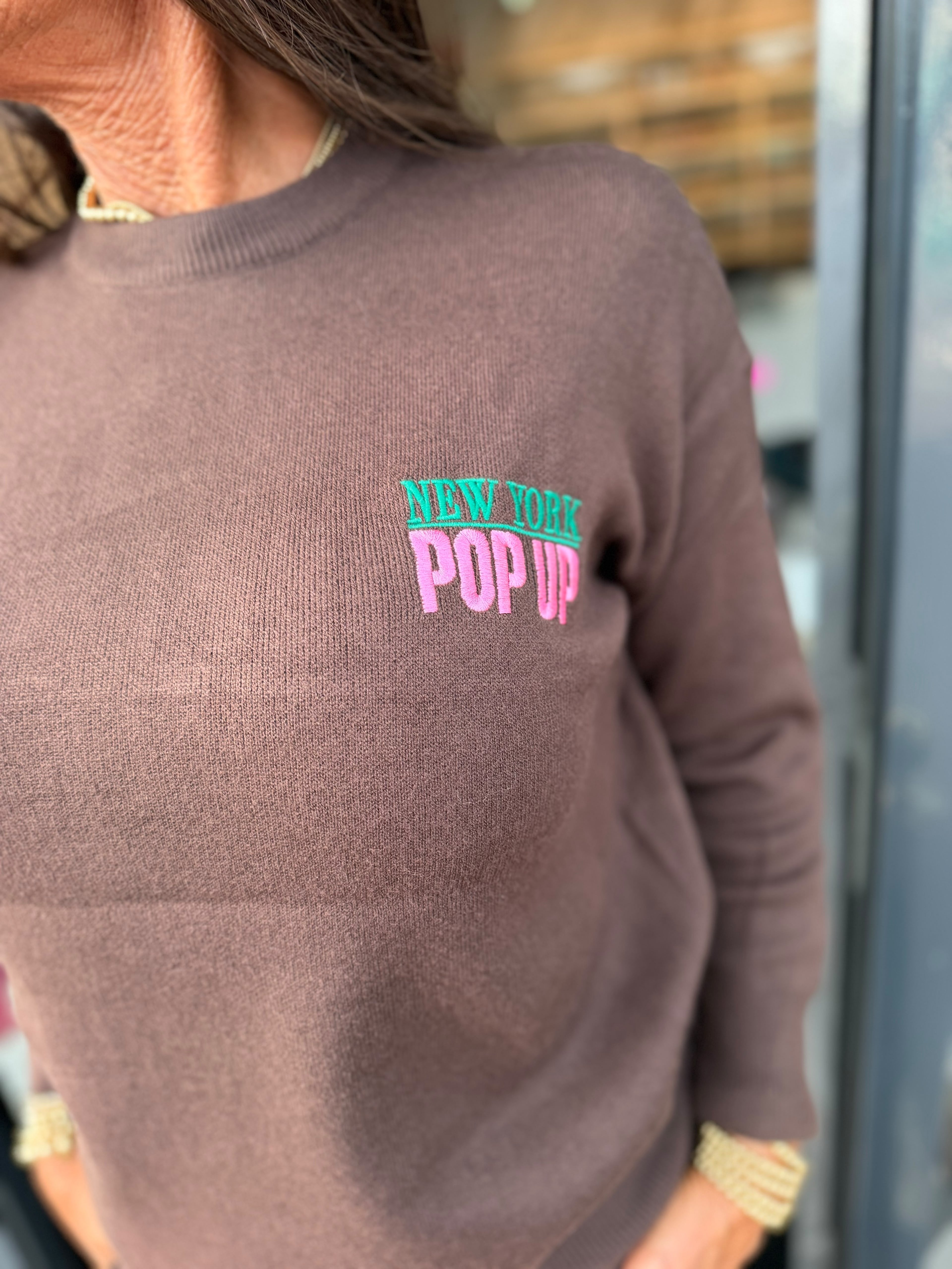 Trui “Pop up” donkerbruin
