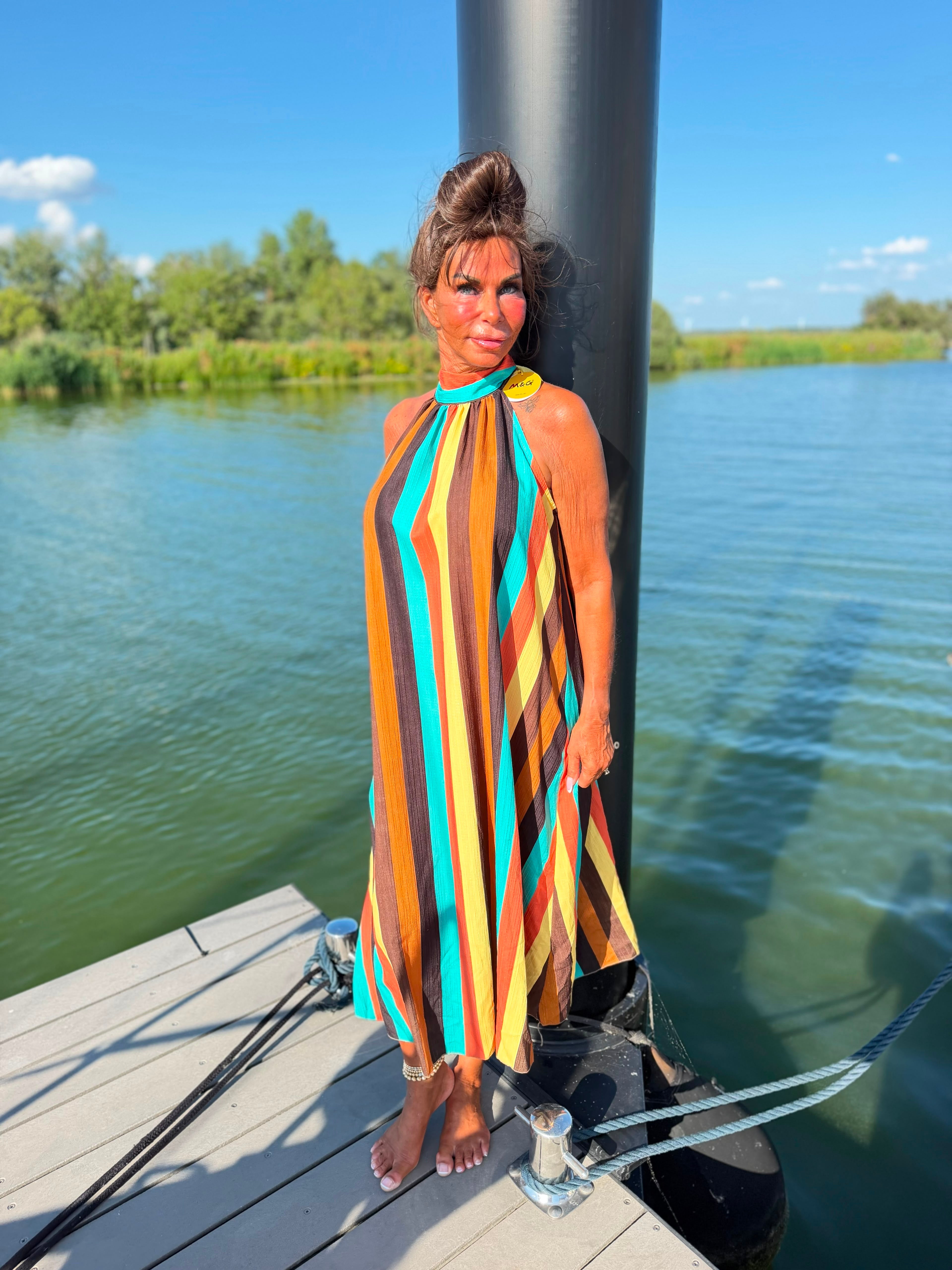Halterjurk Rainbow stripe Brown