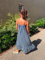 Streepjurk spaghettibandjes ruches Navy