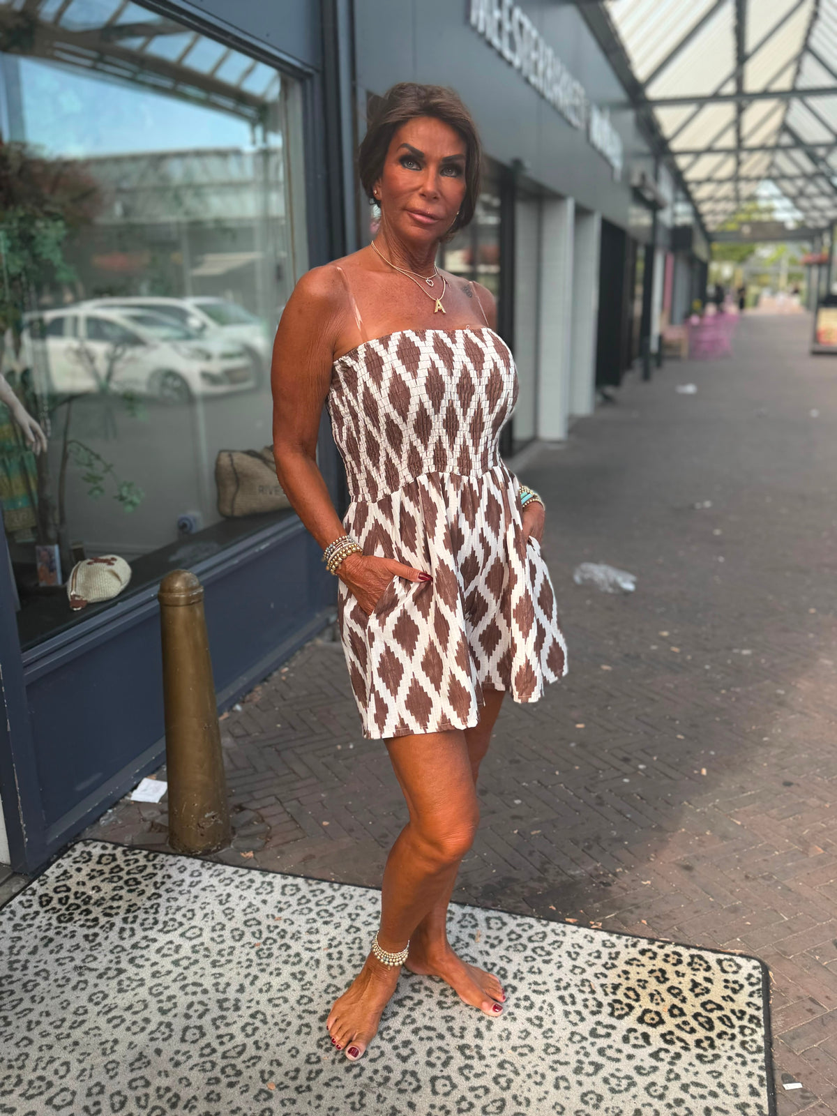 Korte jumpsuit zigzag Camel