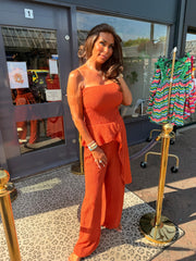 Strapless lurex jumpsuit “Yada” Brique