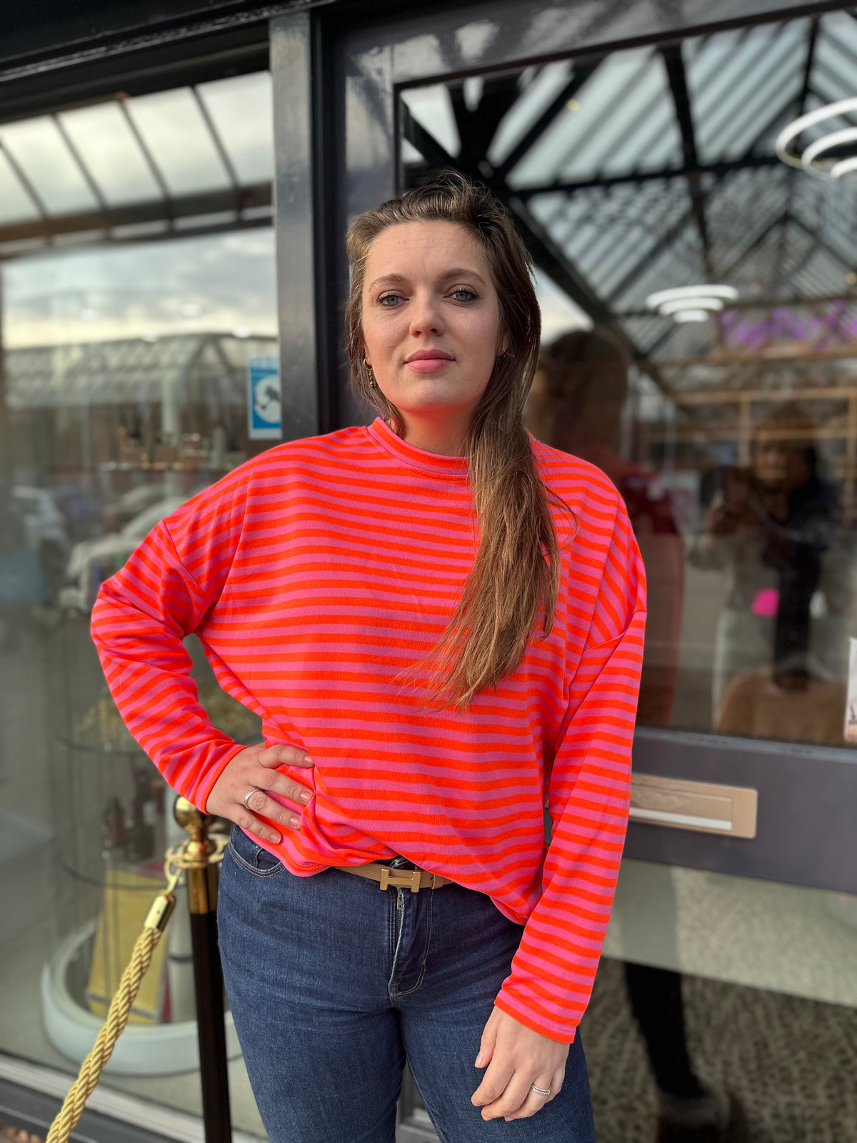 Top gestreept Oranje/Roze