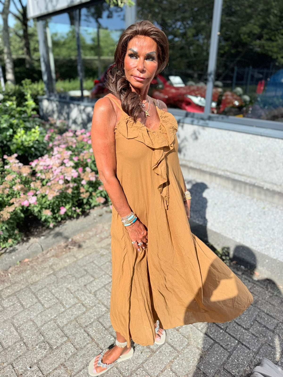 Lange jurk Ruches “Vito” Camel