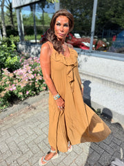 Lange jurk Ruches “Vito” Camel