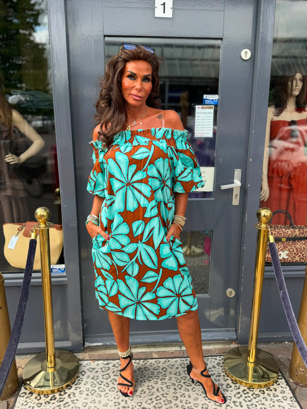 Offshoulder jurkje “Selina” Turquoise