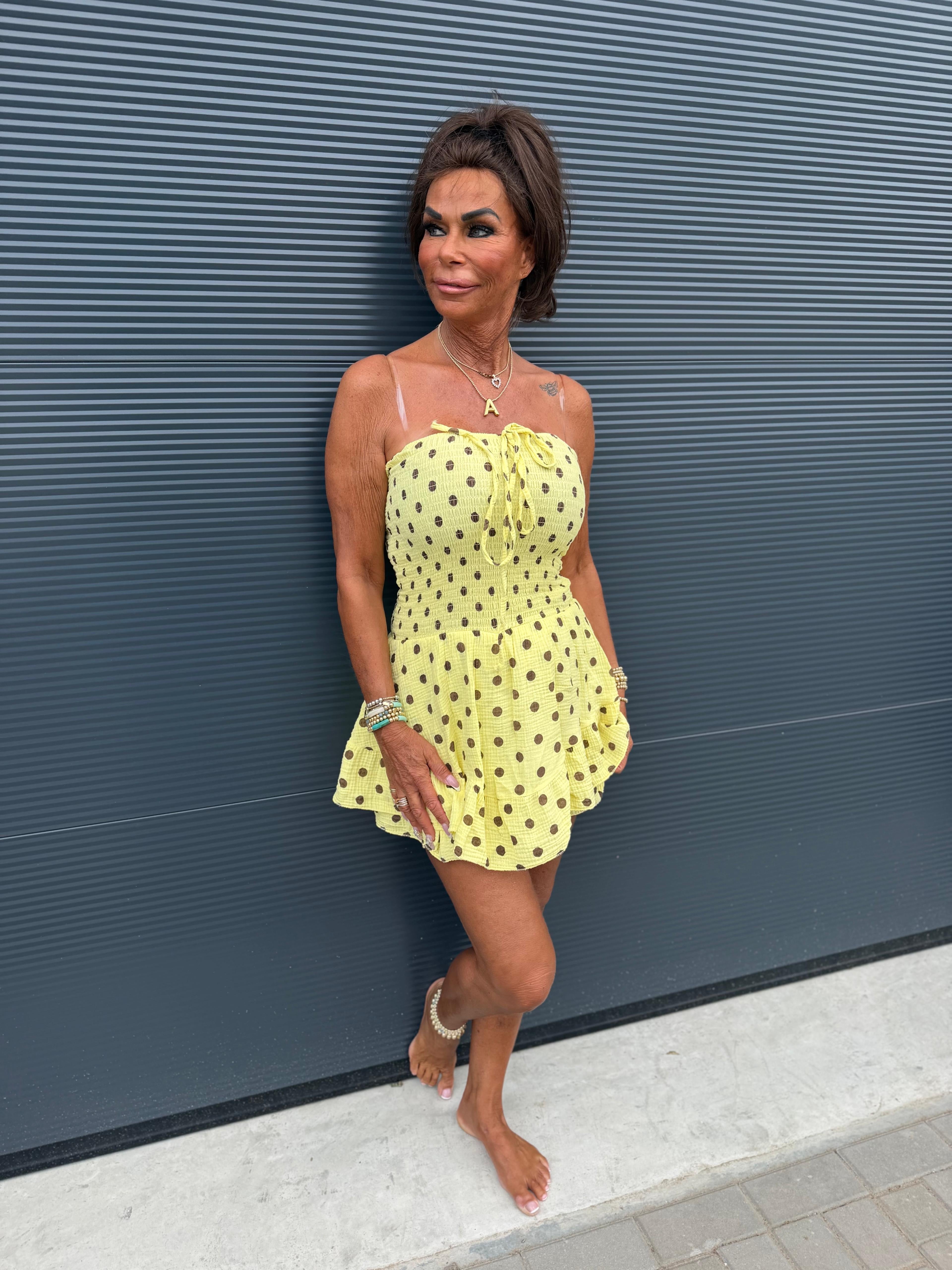 Playsuit kort "hydrofiel" dots geel
