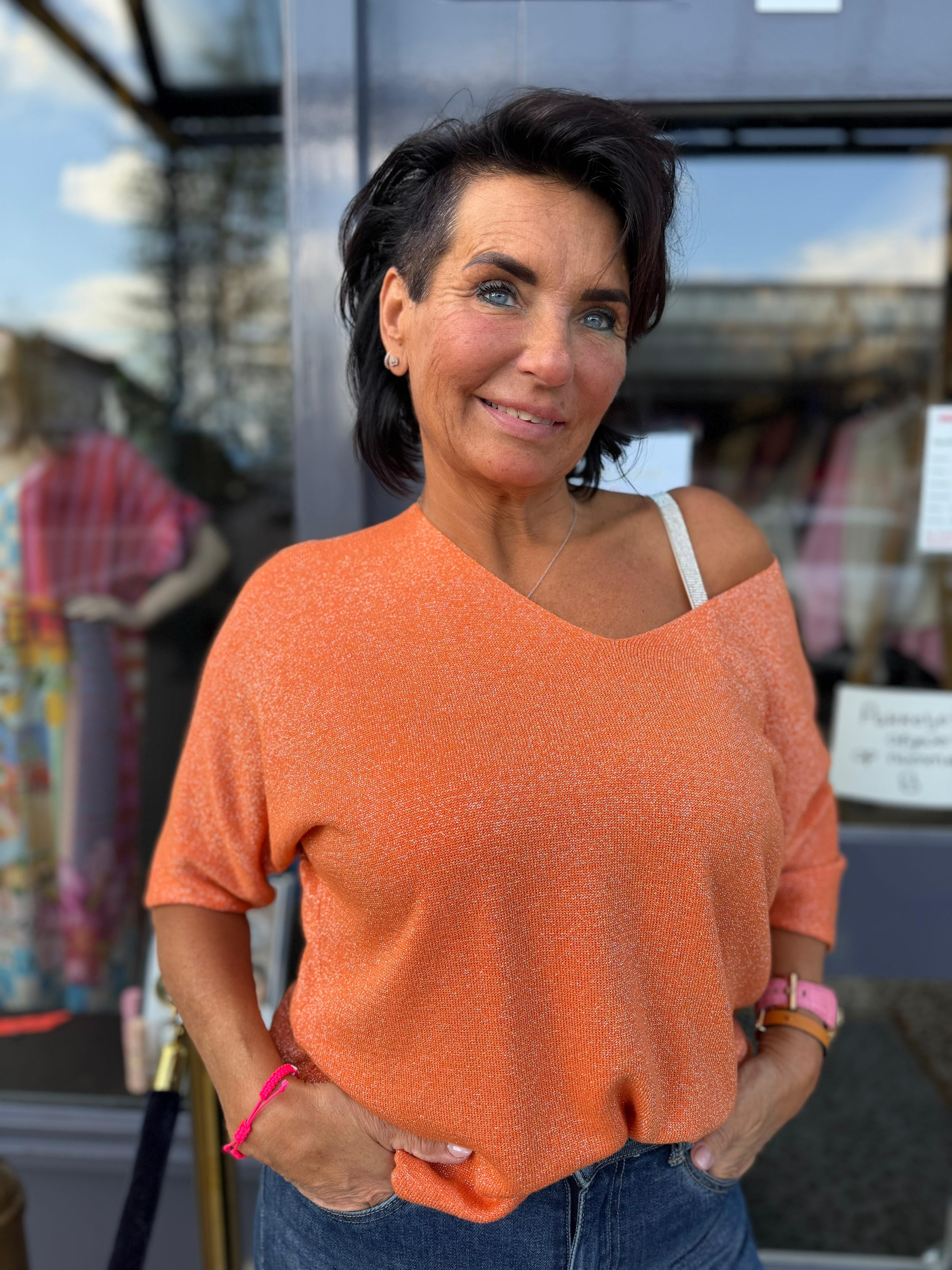 Truitje glitter v-hals Oranje