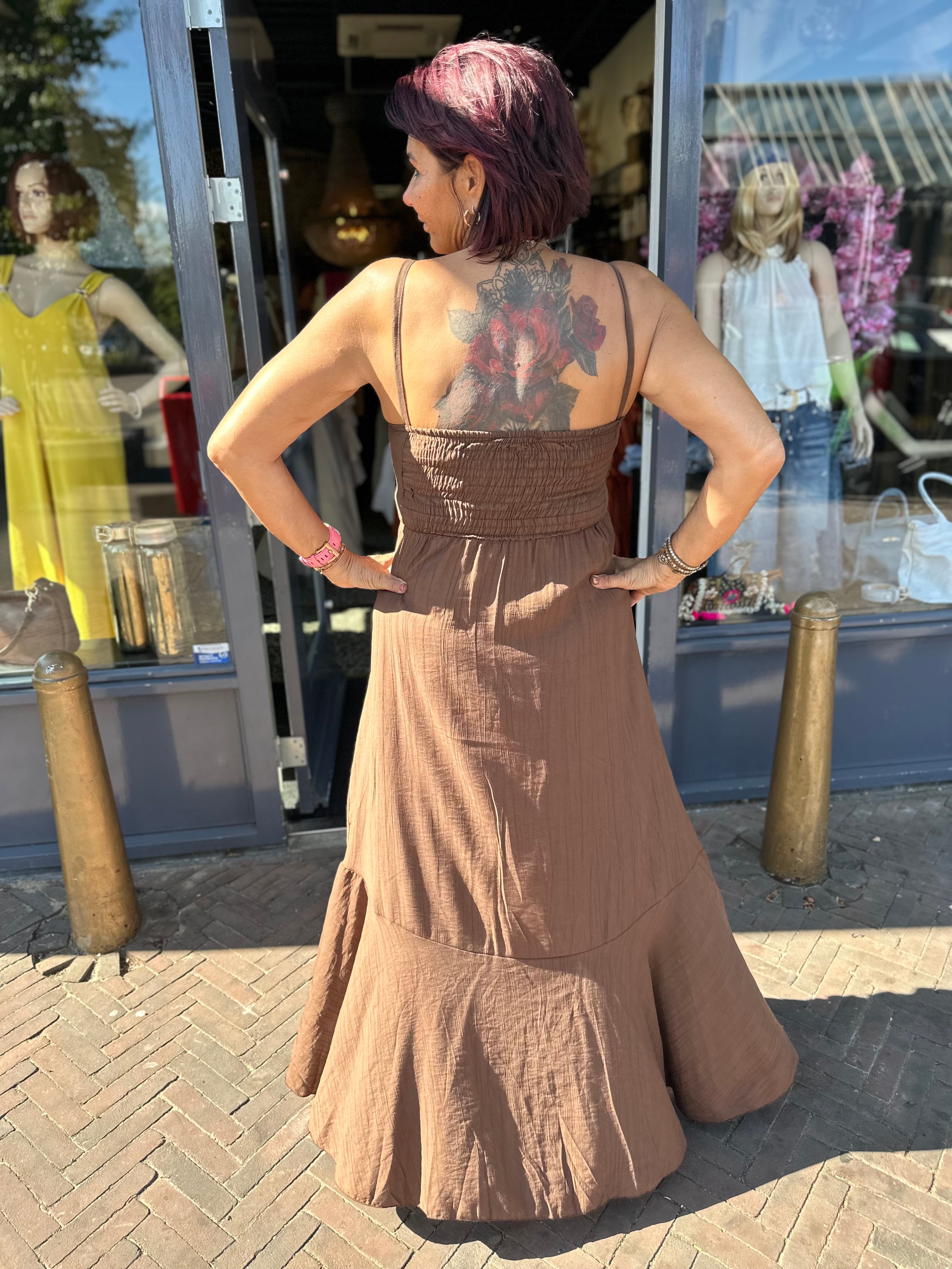 lange jurk "Noor"donkerbruin