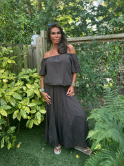 2 delig set lange rok en top "Lina" donkerbruin