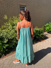 Streepjurk spaghettibandjes ruches Turquoise
