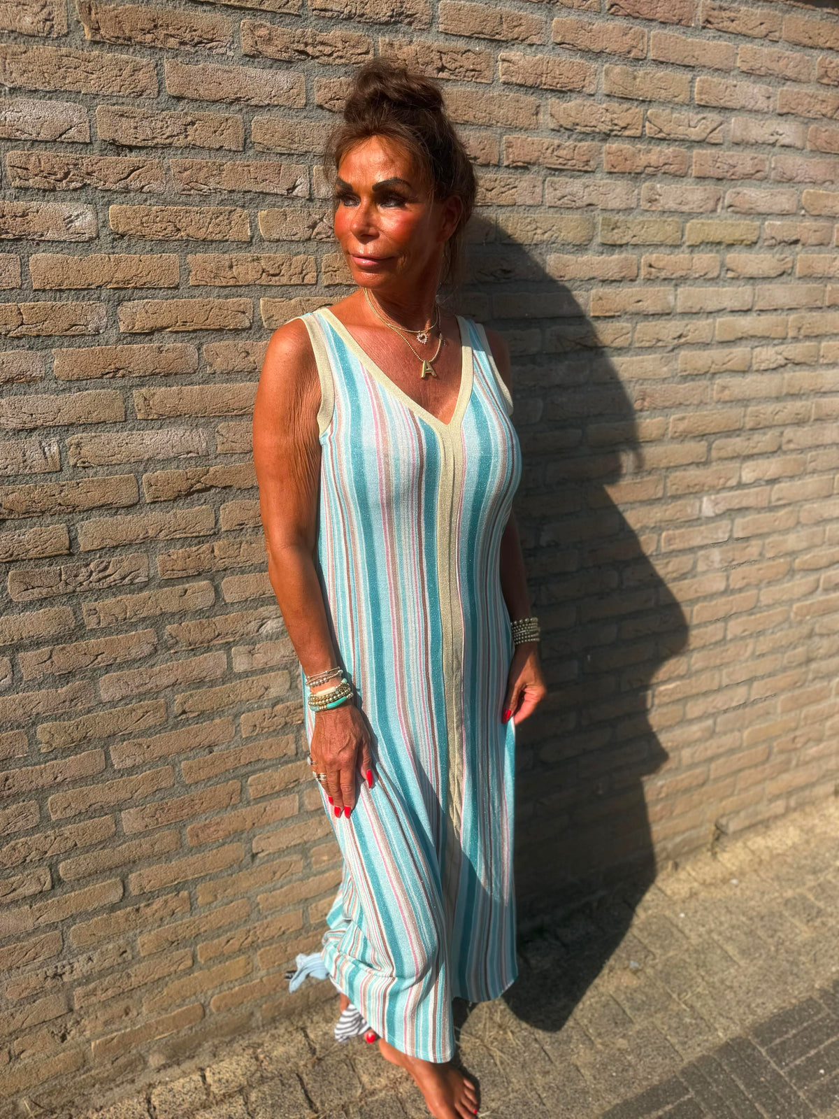 Lurex Jurk "Egyptian" Turqoise Camel