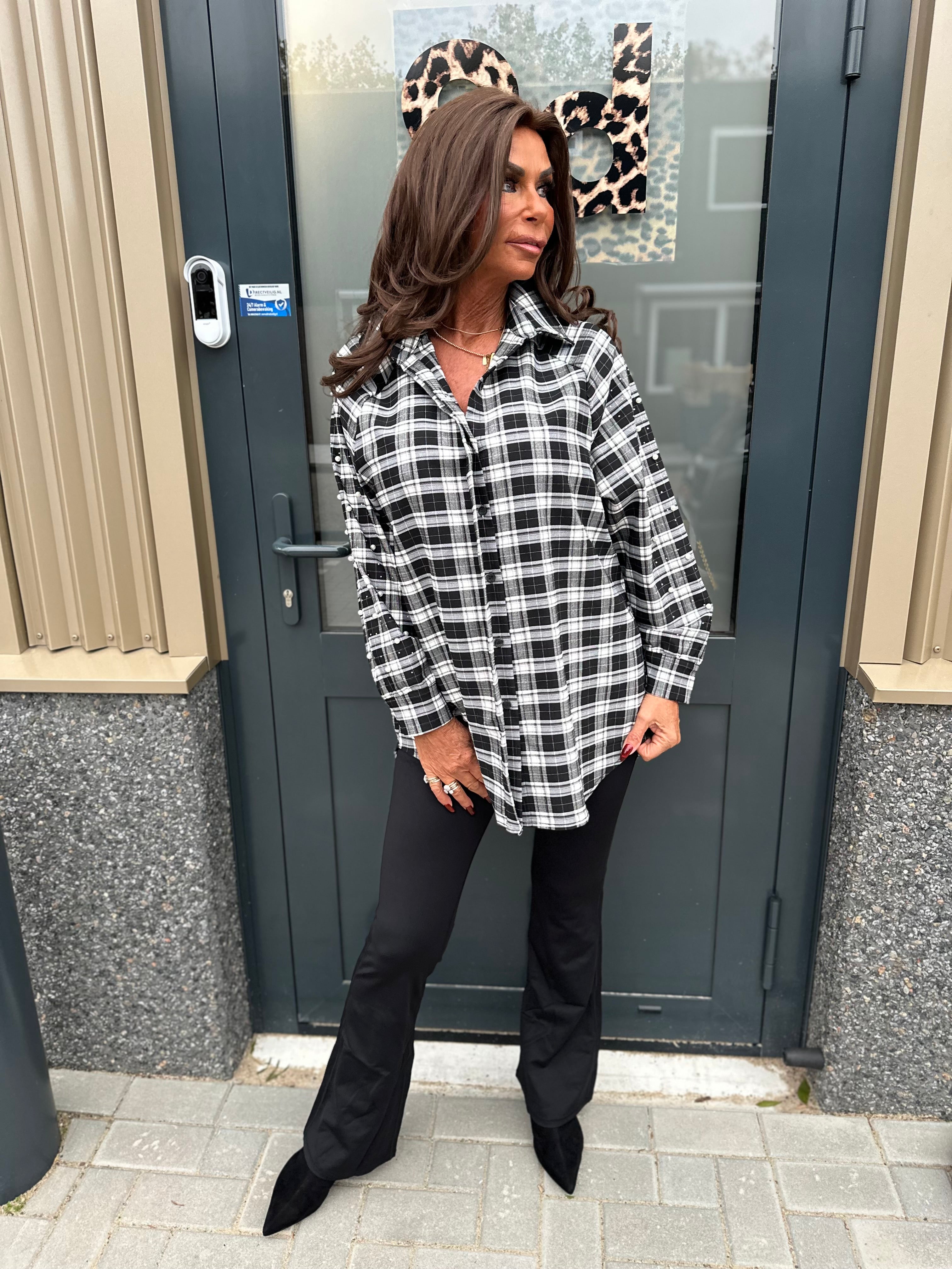 Lange Blouse "geruite parel" zwart