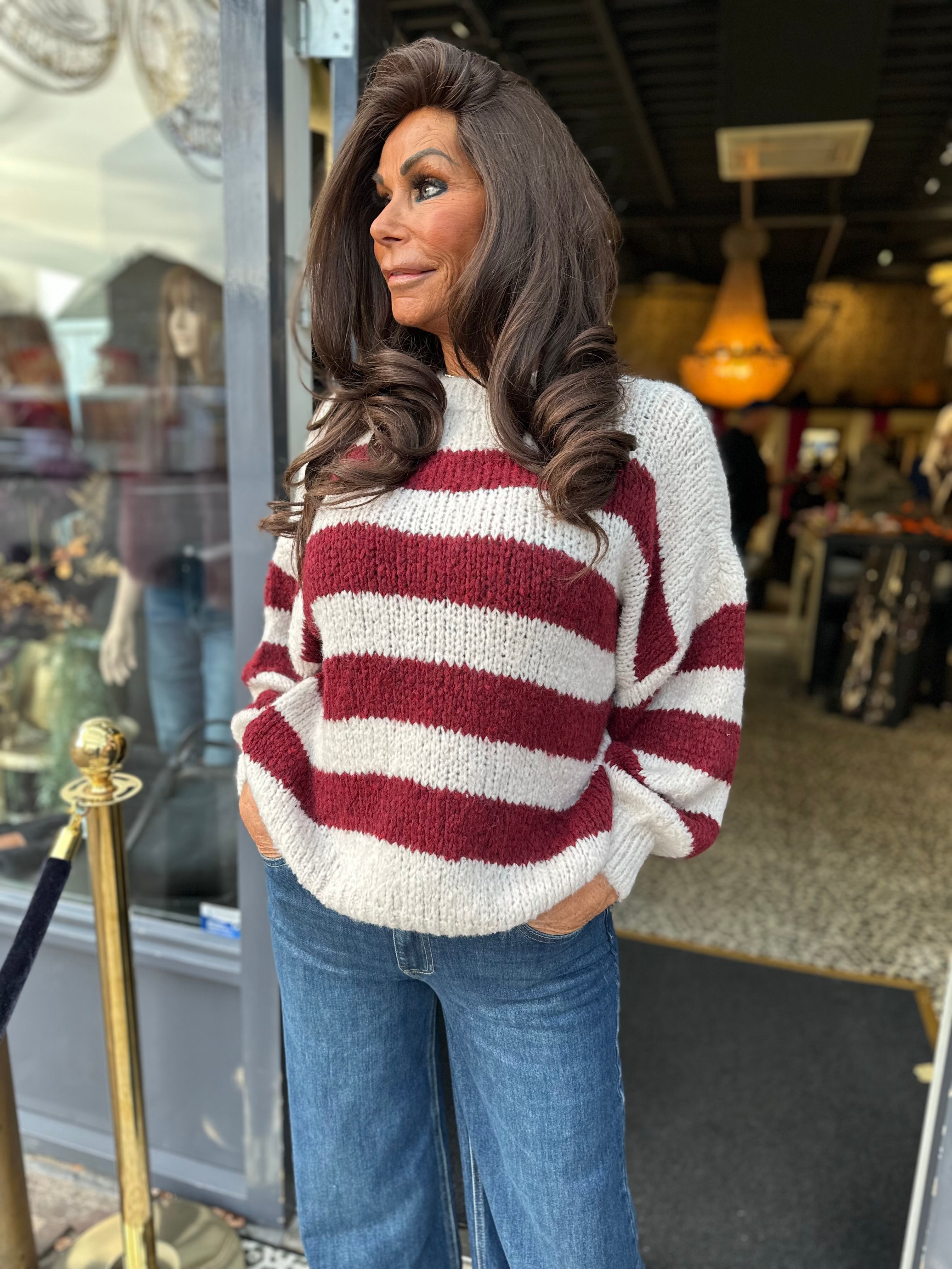 Trui Knitted “STRIPE” Ecru/Bordeaux
