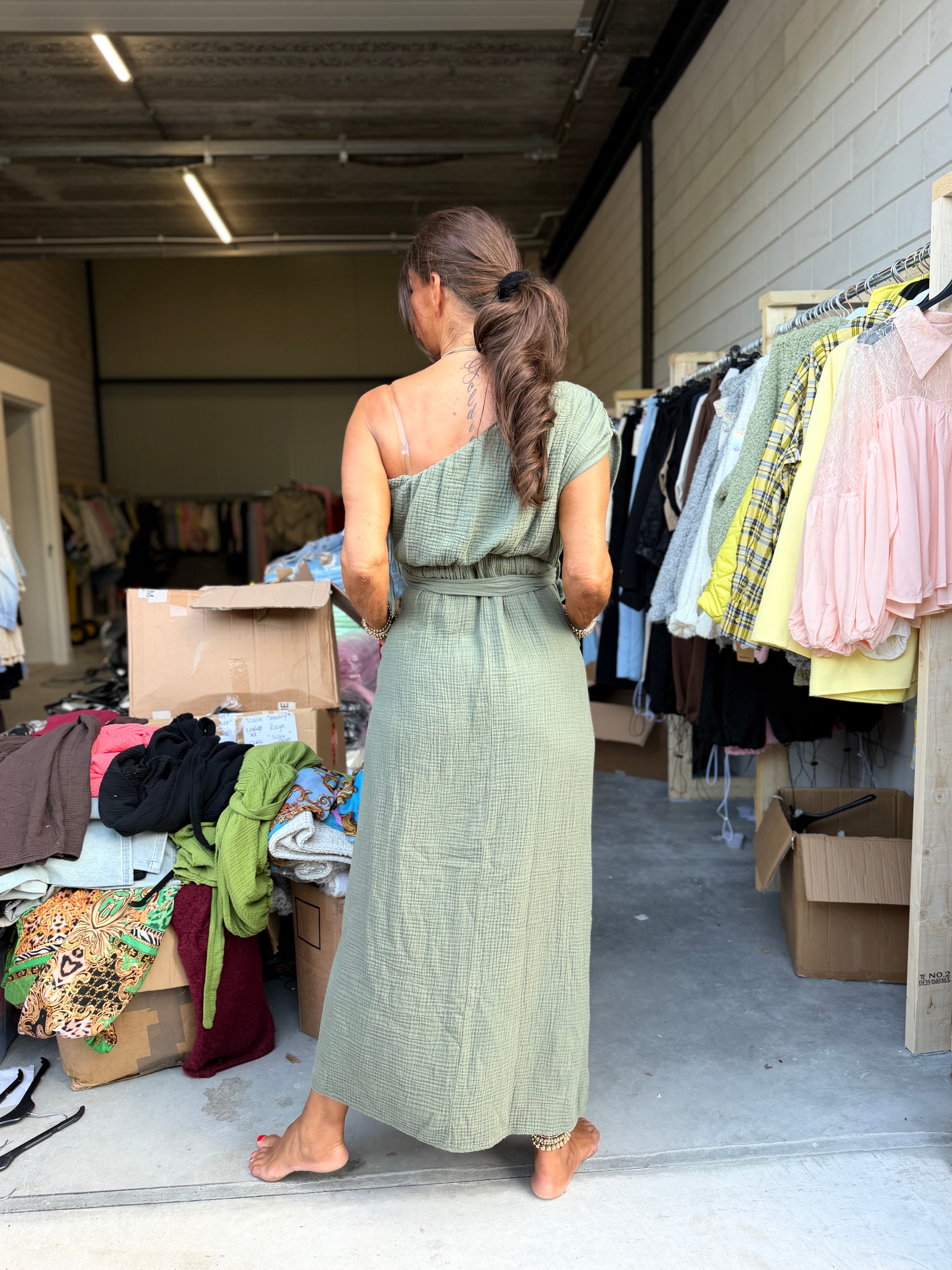 Hydrofiel Jurkje "off shoulder" legergroen