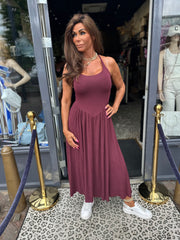Jurk spaghettibandjes "Lora” Bordeaux