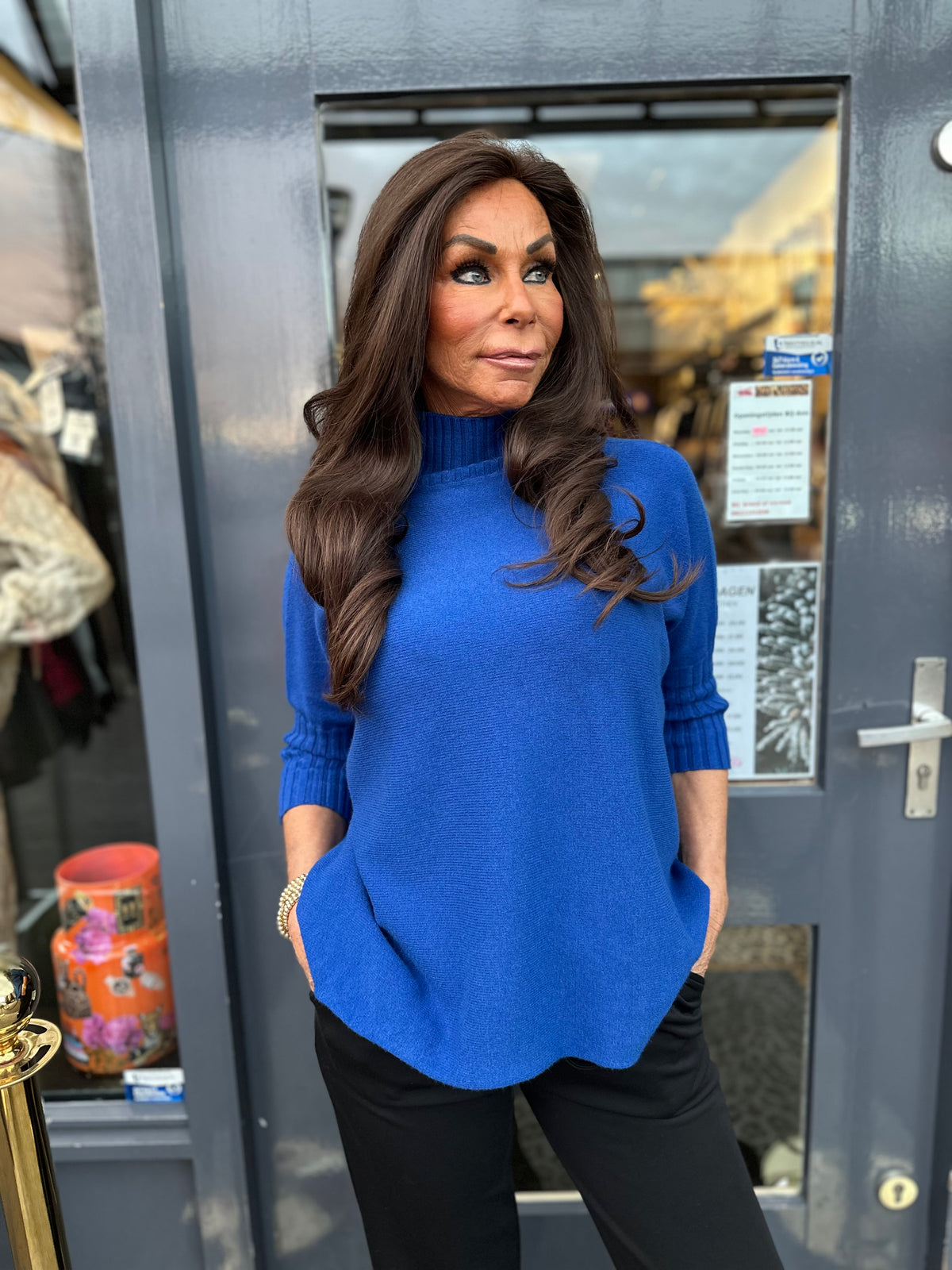 Vleermuis top met col "Kobaltblauw"