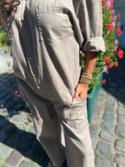 Linnen Offshoulder jumpsuit "Annie" Taupe