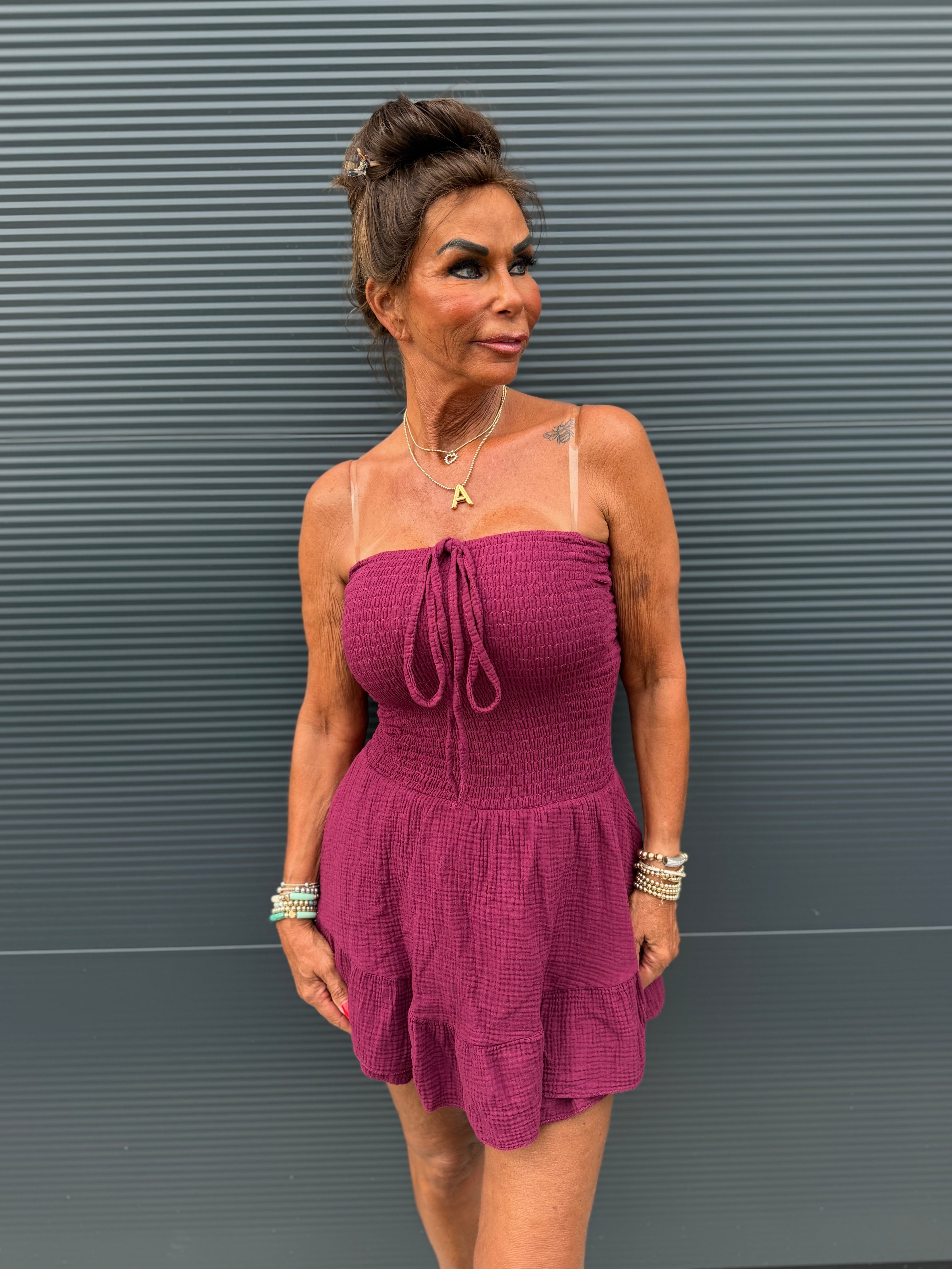 Playsuit kort "hydrofiel" cyclaam