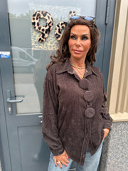 Blouse "big button" donkerbruin