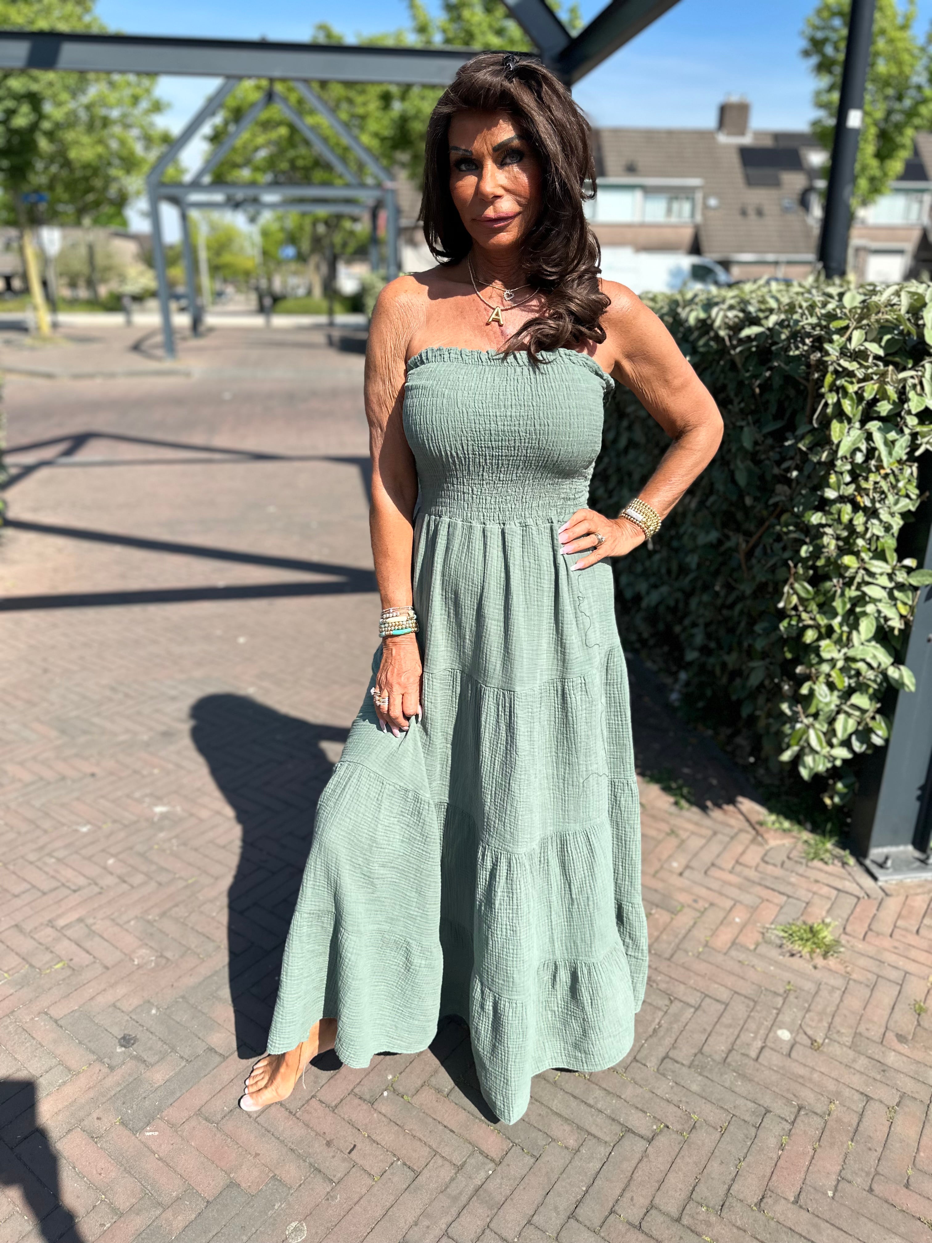Strapless hydrofiele jurk "Party" legergroen