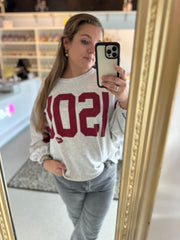 Sweater "BISOUS" Grijs bordeaux