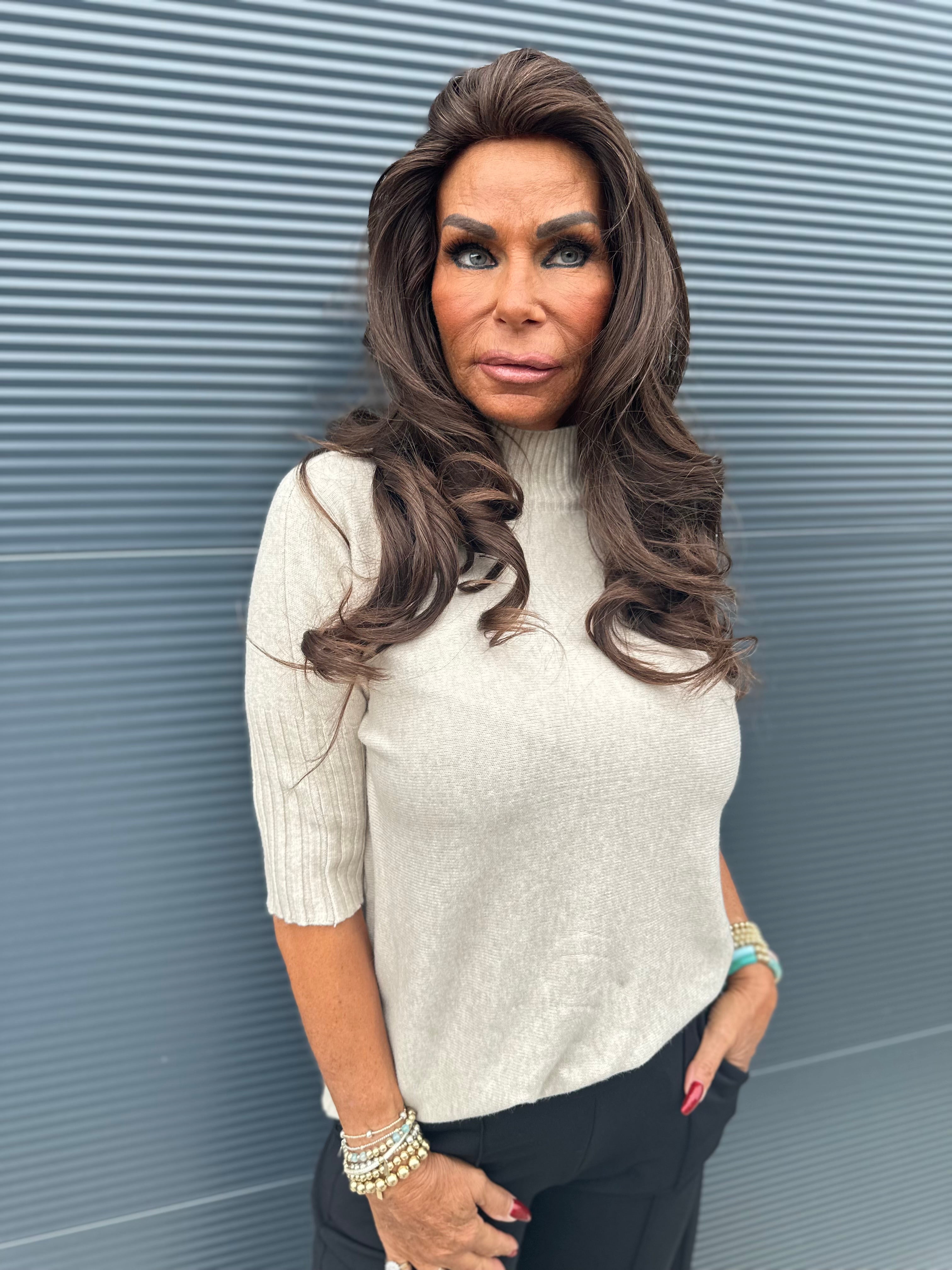 top met col "raglang mouw" beige