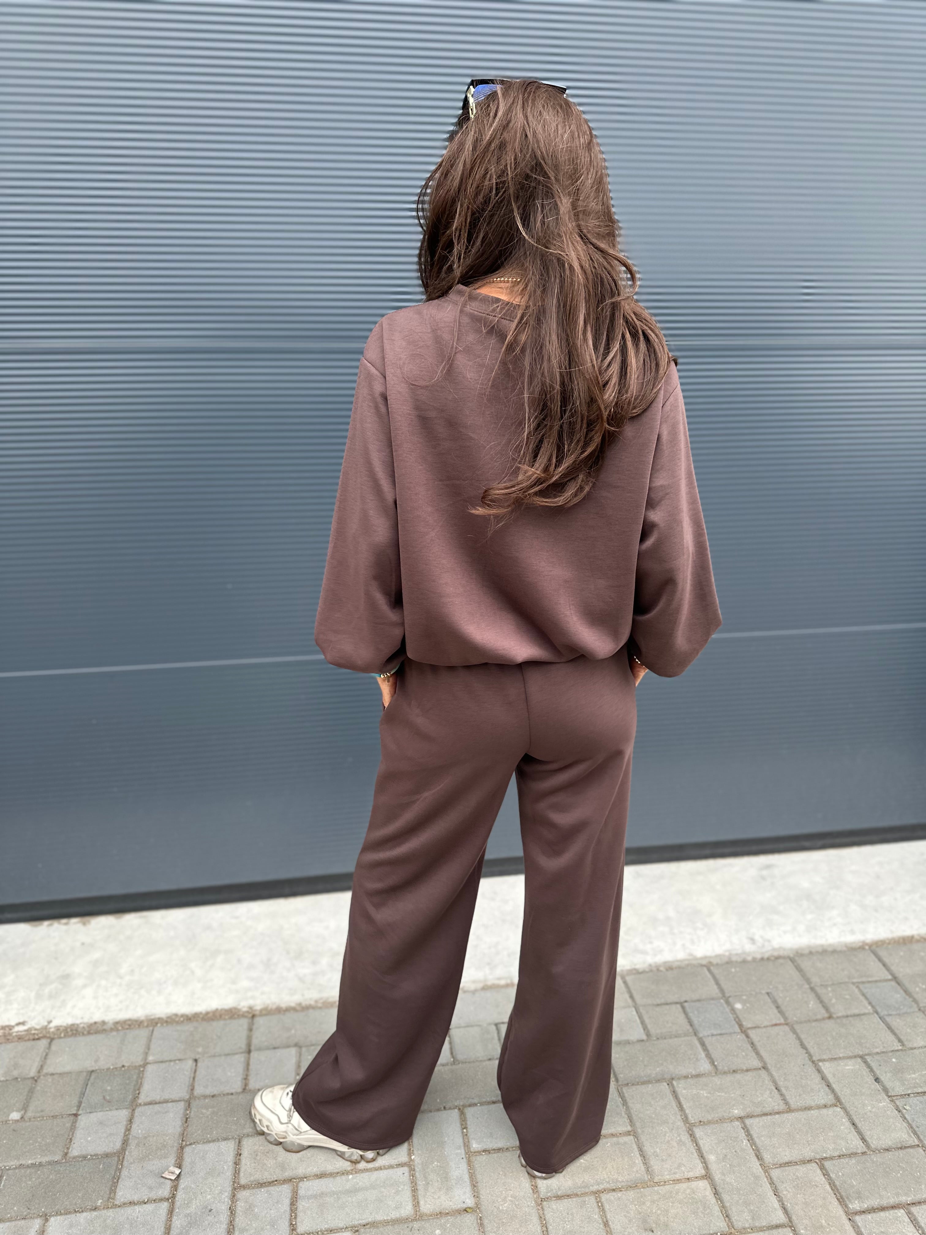 2 delig joggingset "ballon top" Donkerbruin