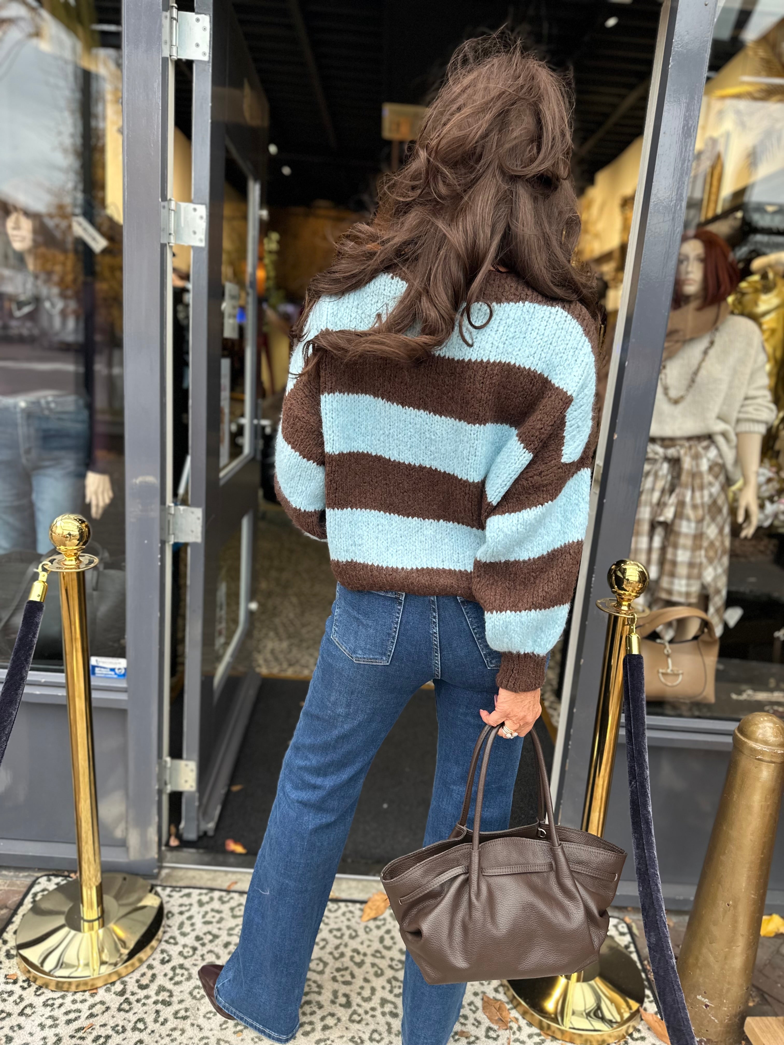 Vest met sjaal gestreept blauw/bruin