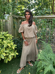 2 delig set lange rok en top "Lina" camel