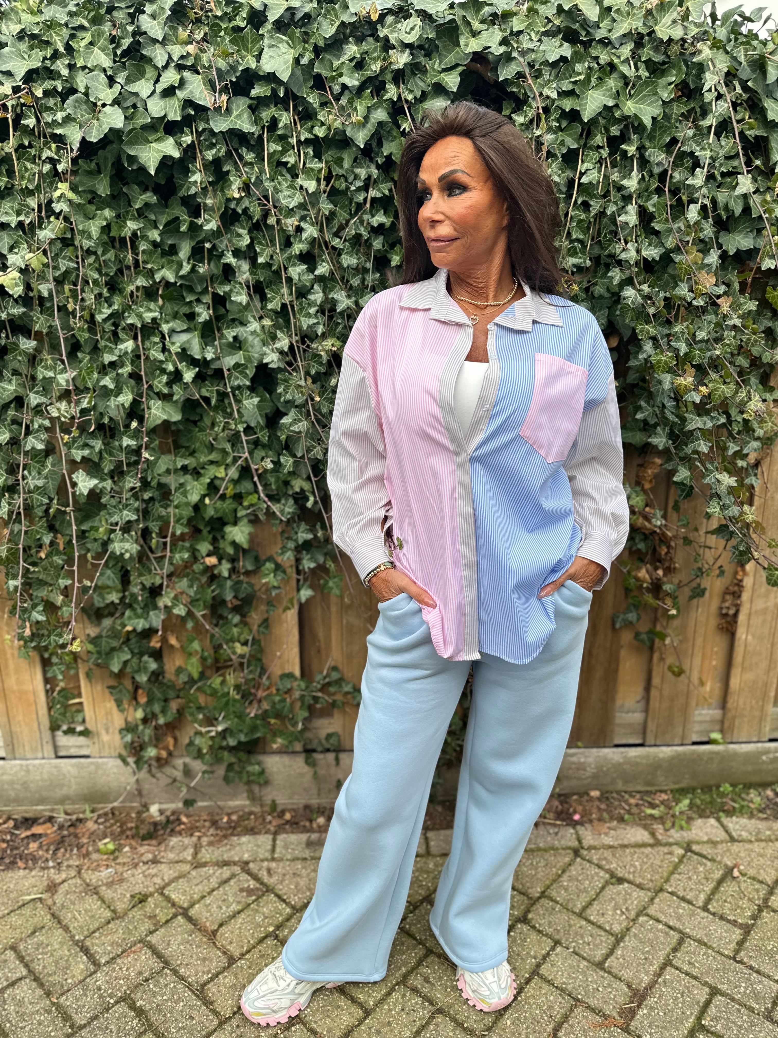 Blouse Streep blauw/beige