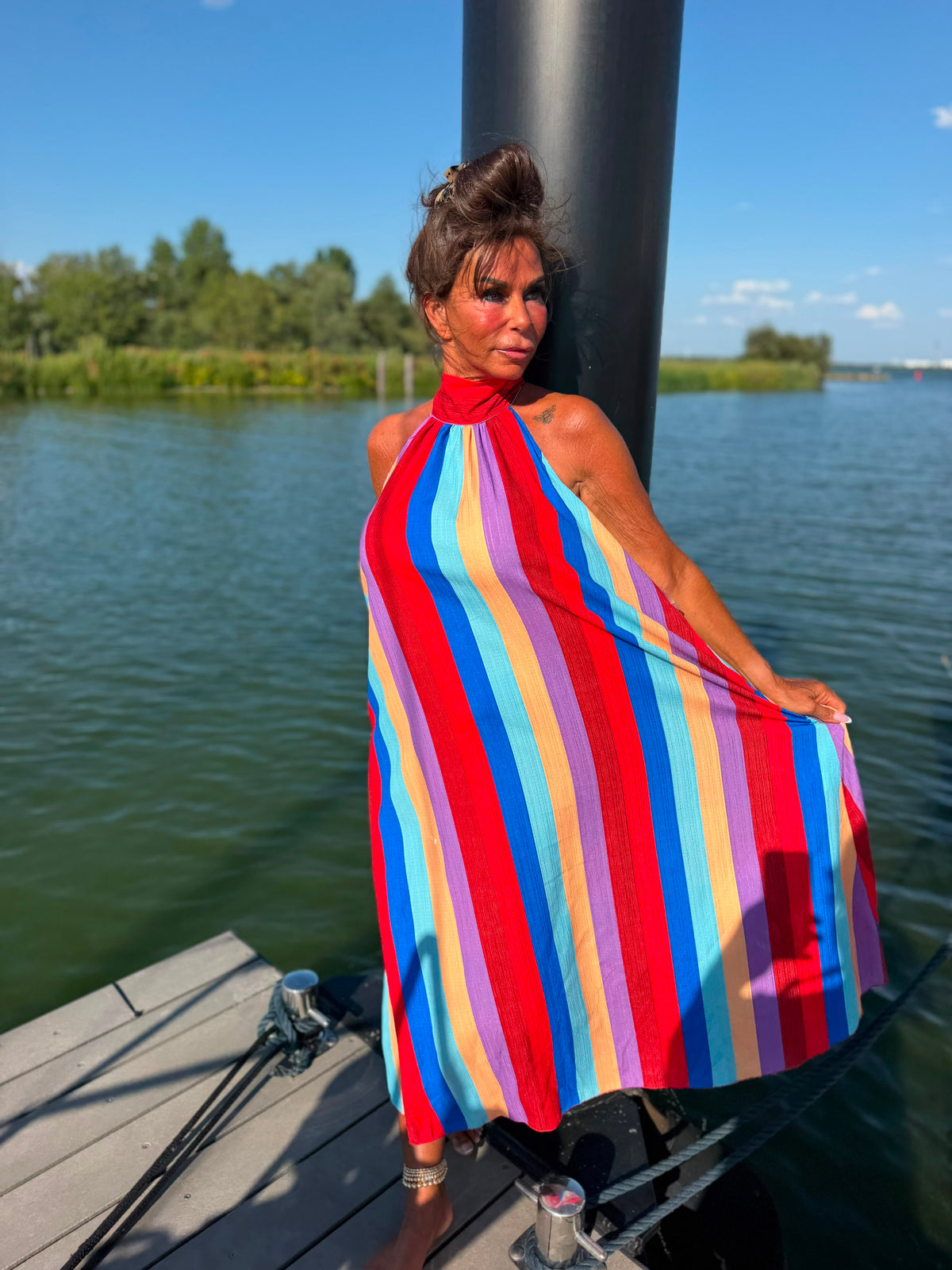 Halterjurk Rainbow stripe red