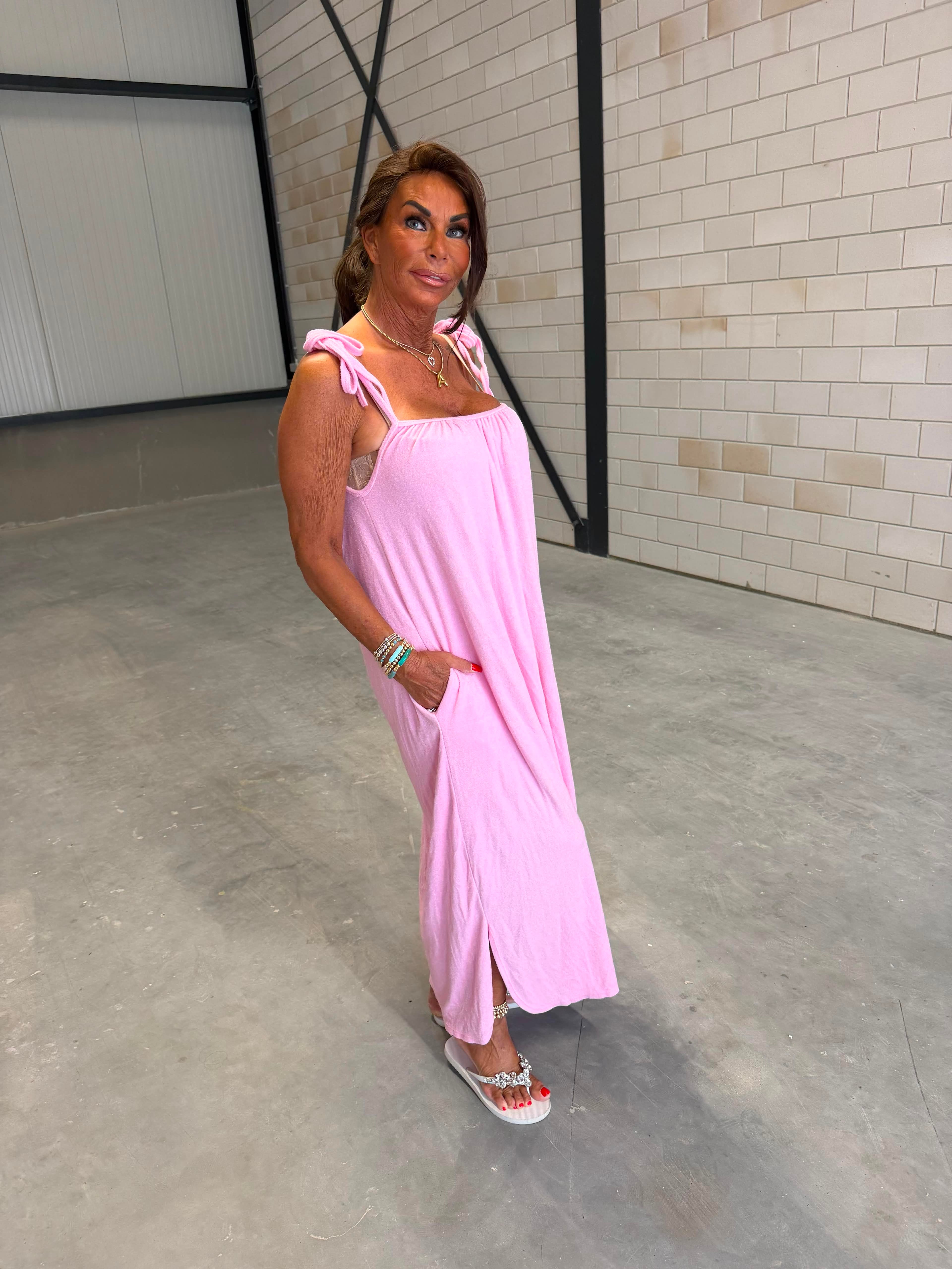 Badstof jurk "licht roze ”. Spaghettibandjes