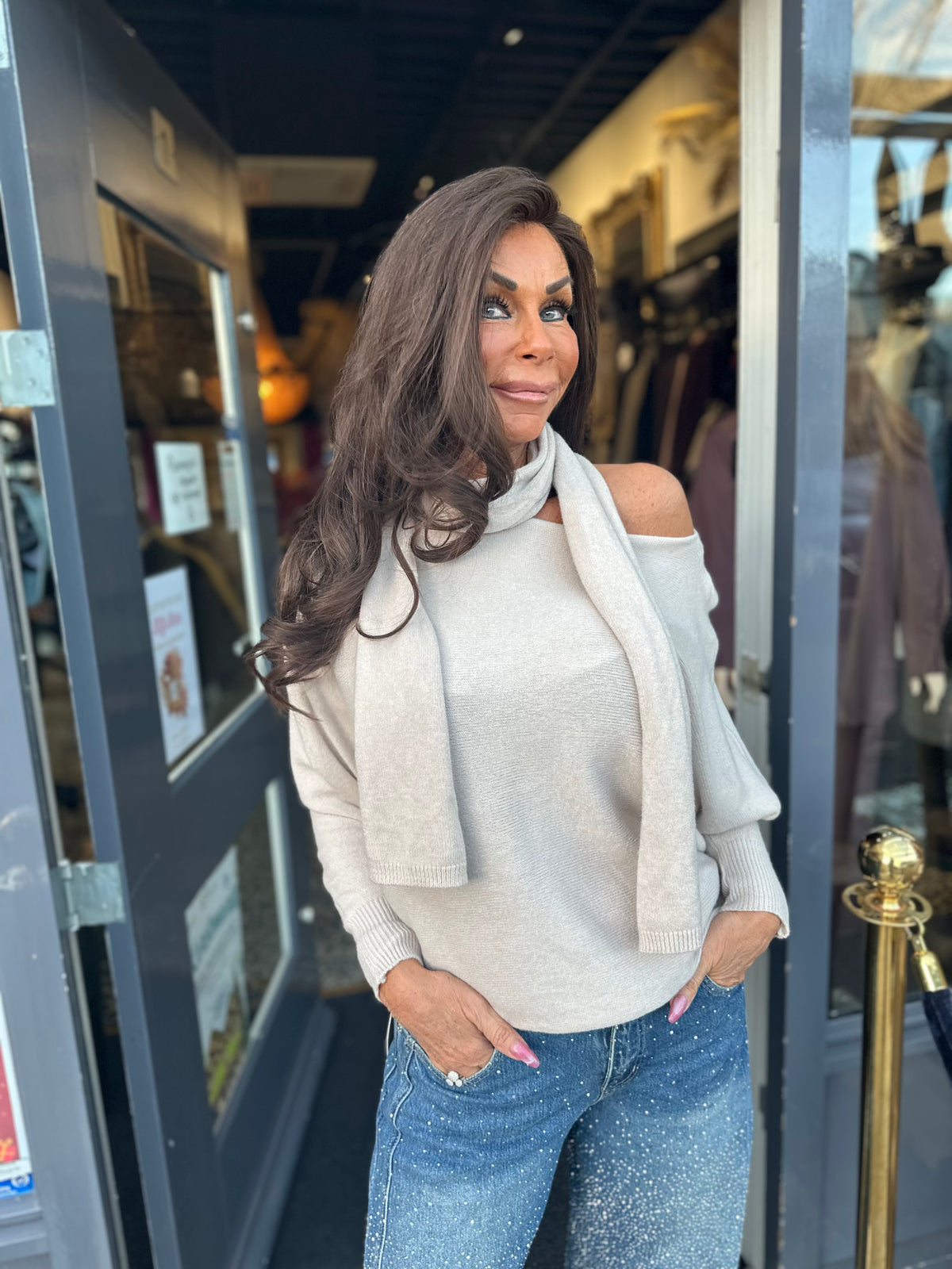 Top “Grace” met Sjaal Beige