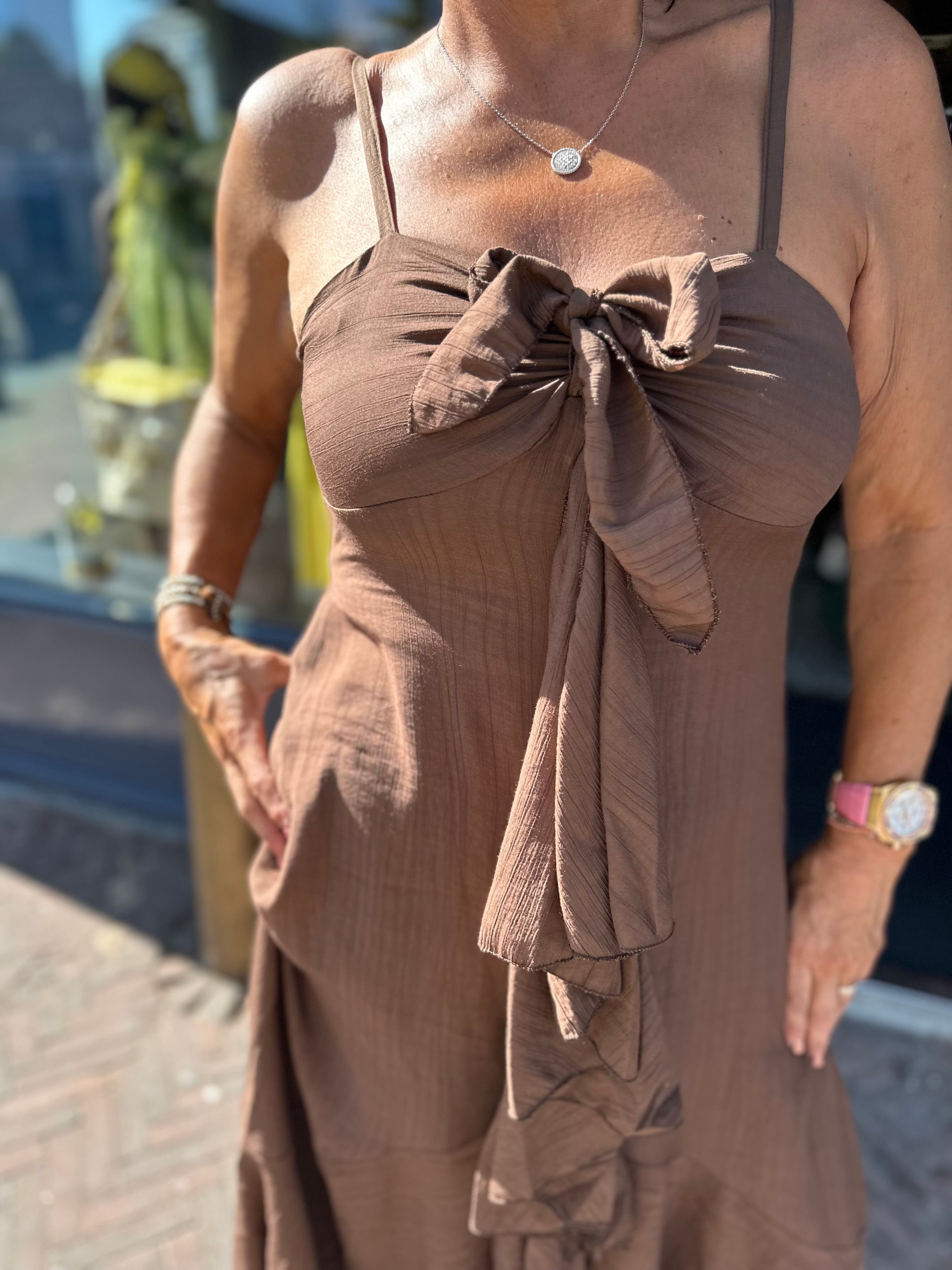 lange jurk "Noor"donkerbruin