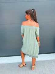 Off-shoulder jurkje “Viscose” legergroen