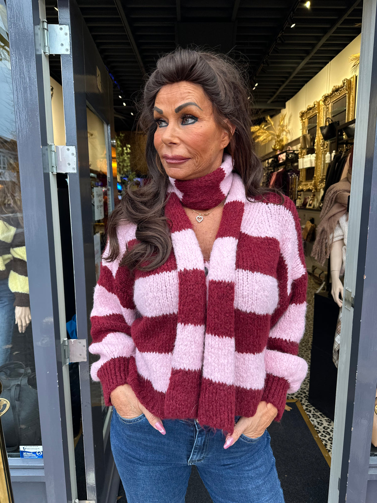 Vest met sjaal gestreept Roze/bordeaux