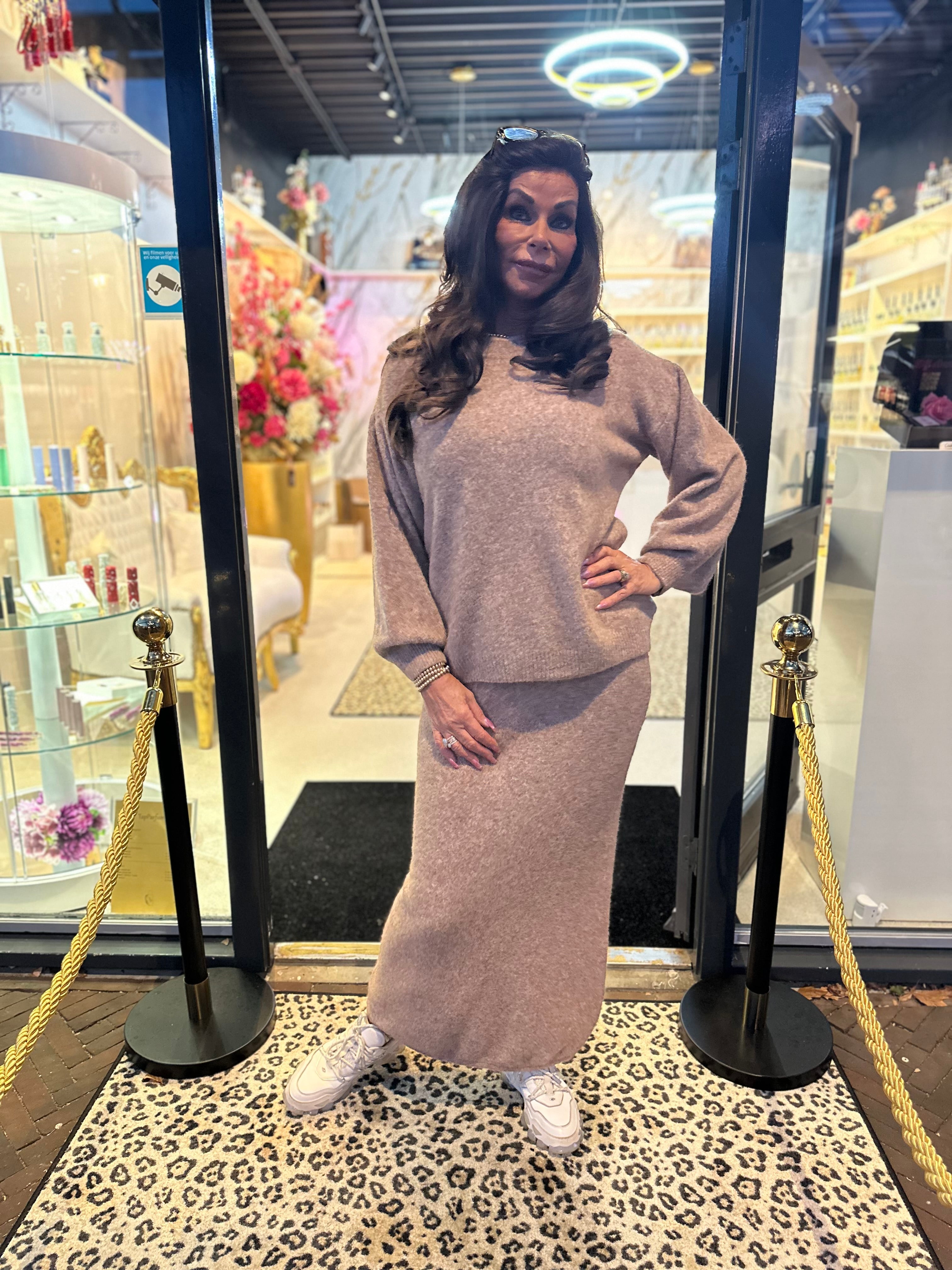 2 delig set lange rok “Snow” camel