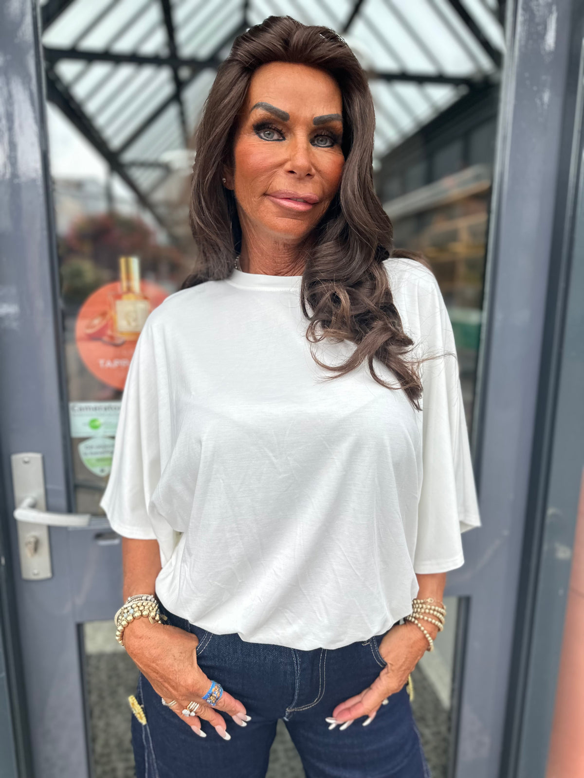 Top "Wide" vleermuismouw offwhite